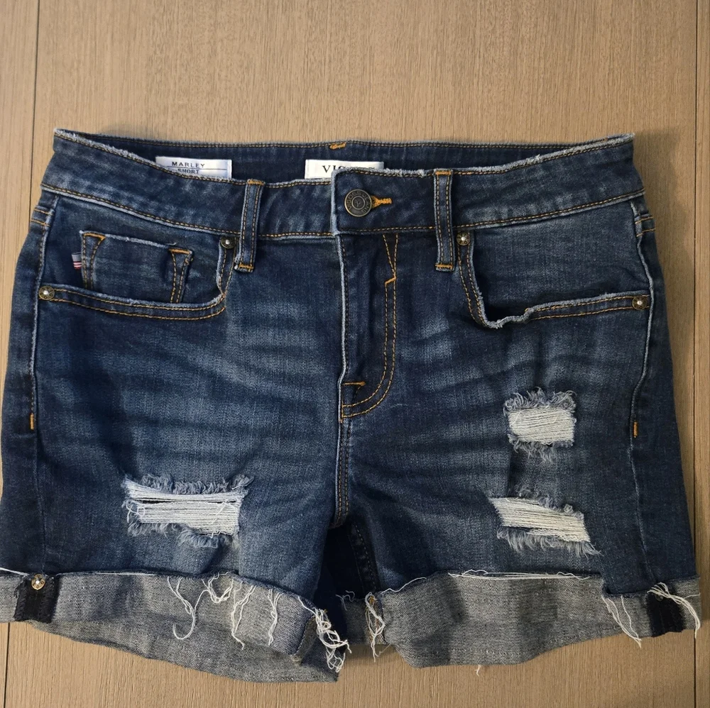 Vigoss Dark Blue Distressed Denim Jean Shorts